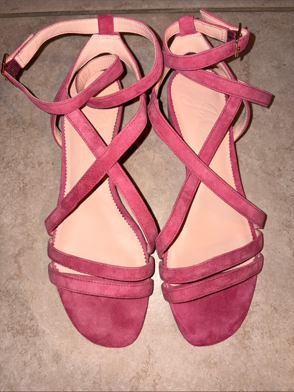 J. Crew Rose Pink Suede Strappy Ankle Sandals